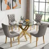 Circle Glass Dining Table Set for 4, Small Kitchen Table Set for 4, 35" Round Glass Dinner Table and Grey Velvet Chairs Set of 4 1
