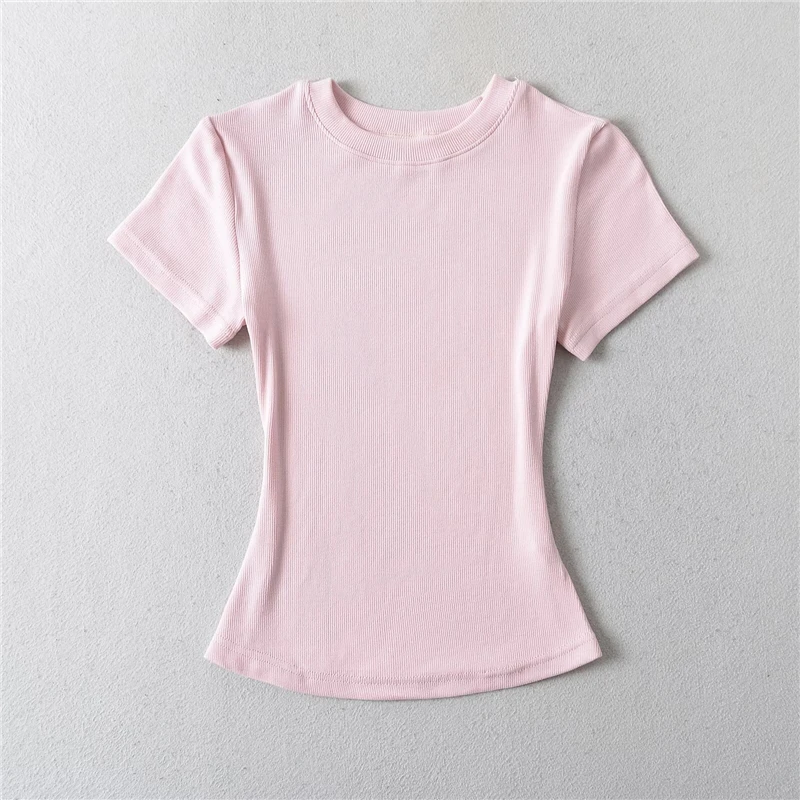 LUNDUNSHIJIA 2024 Summer Sexy Women Basic O-neck Short Sleeve T-shirt Ladies Slim Elasticity Cotton Tee Tops 12 Colors 5