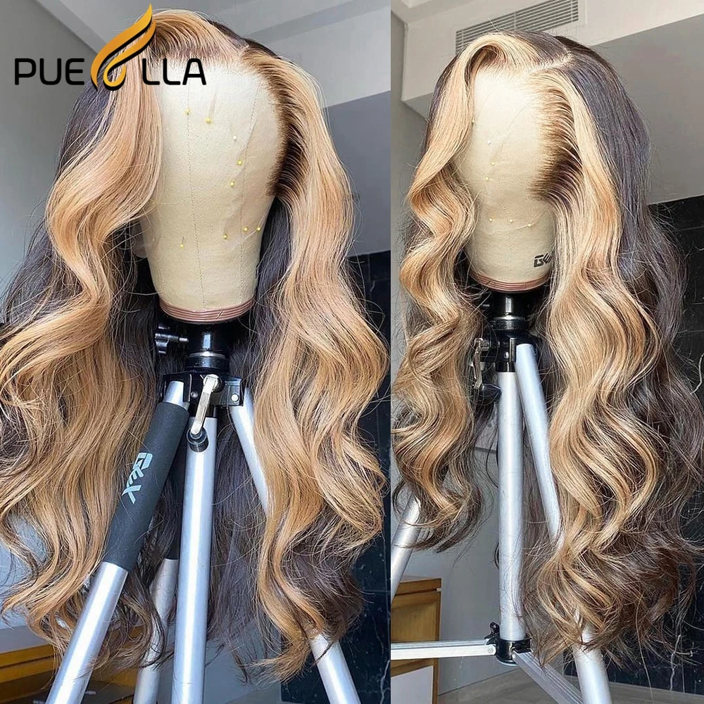 

Highlight Honey Blonde 13x4 Lace Frontal Human Hair Wig 4x4 Closure Glueless Body Wave Brown Color 360 Full Lace Wigs For Women