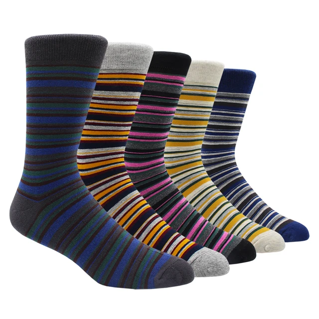 Size 41-48 Casual Fashion Cotton Funny  Long Women&Men Socks Contrast Color Rainbow Larger Size Stripe Socks for Men 5 Pairs- NY009