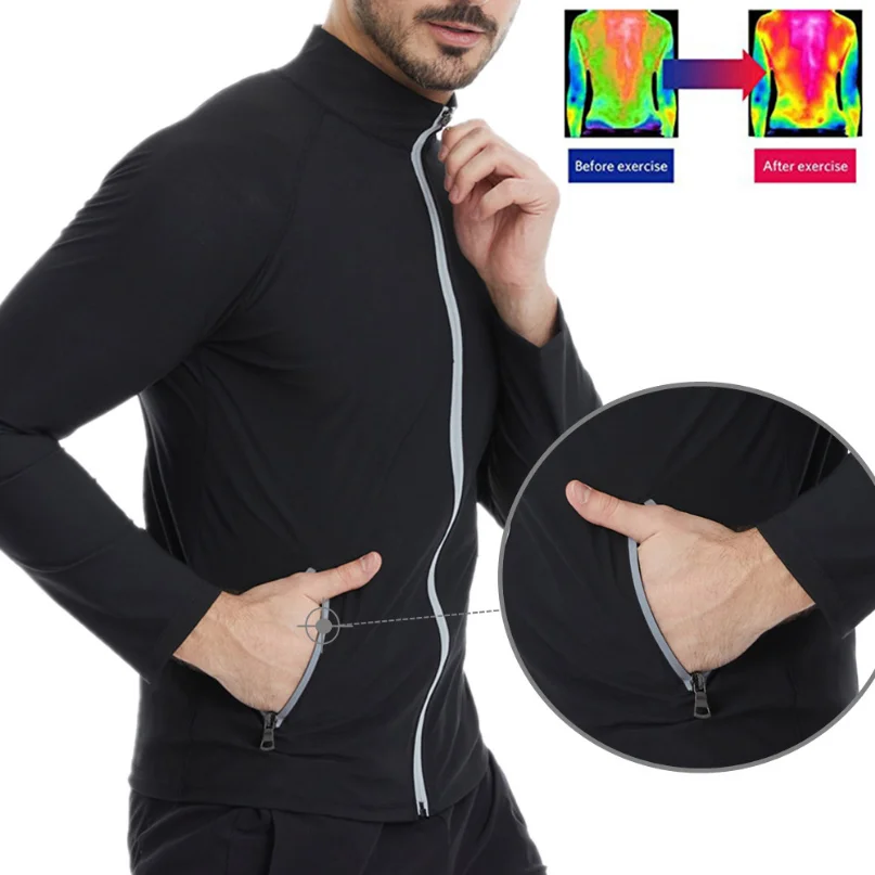 lazawg sauna jacket for men sweating long sleeves weight loss top thin slimming gym body shaper fat burning fitness sportwear Long Sleeve Jacket Sweat Suit Men Slimming Sheath Flat Belly Body Shaper Reducing Girdle Sauna Male Fat Burning Weight Loss Tops