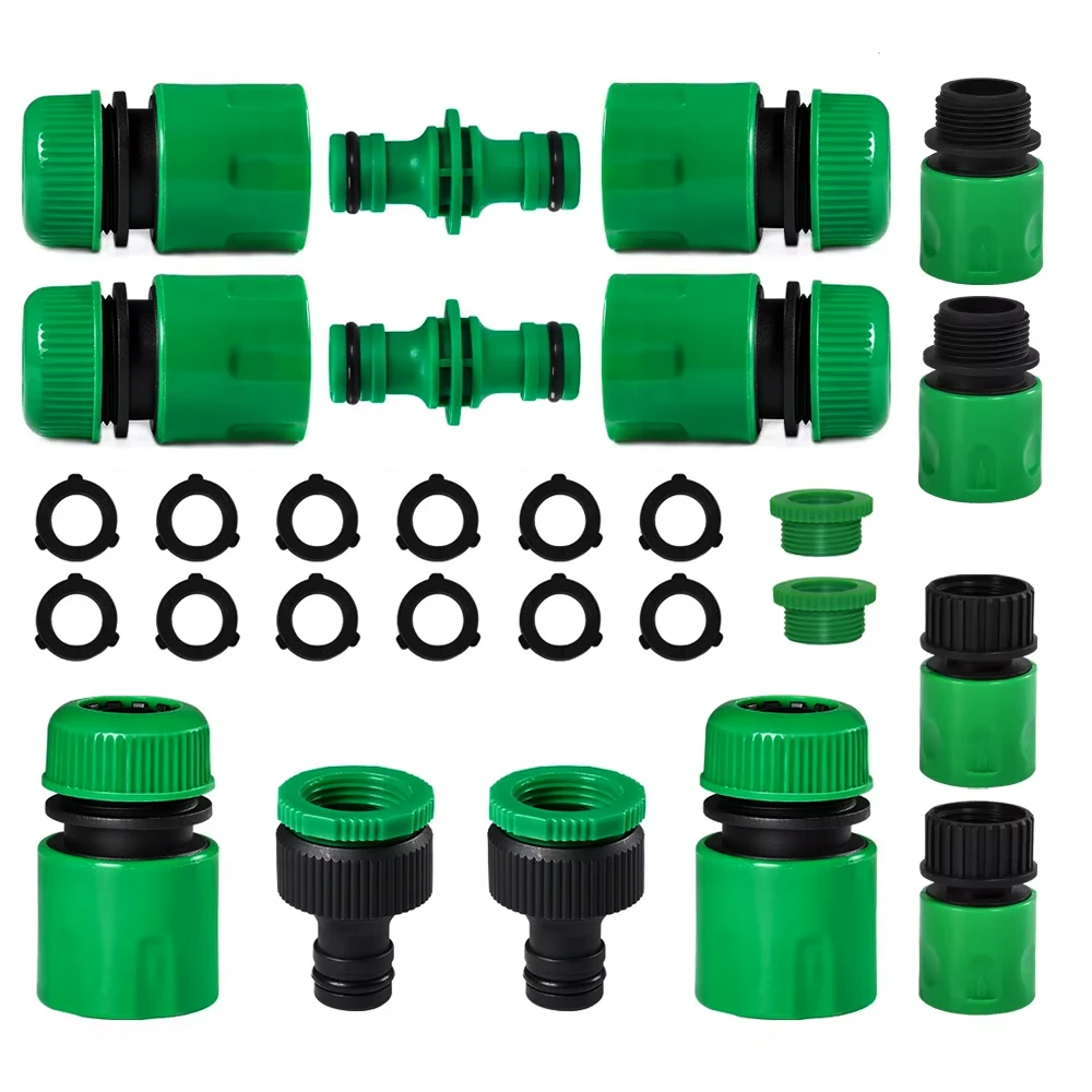 Gartenbewässerungsschlauch-Schnellverbinder-Set, 1/2 Zoll, 3/4 Zoll Innengewinde/Außengewinde, Schlauchkupplung, Verbindungsadapter, Bewässerungssystem