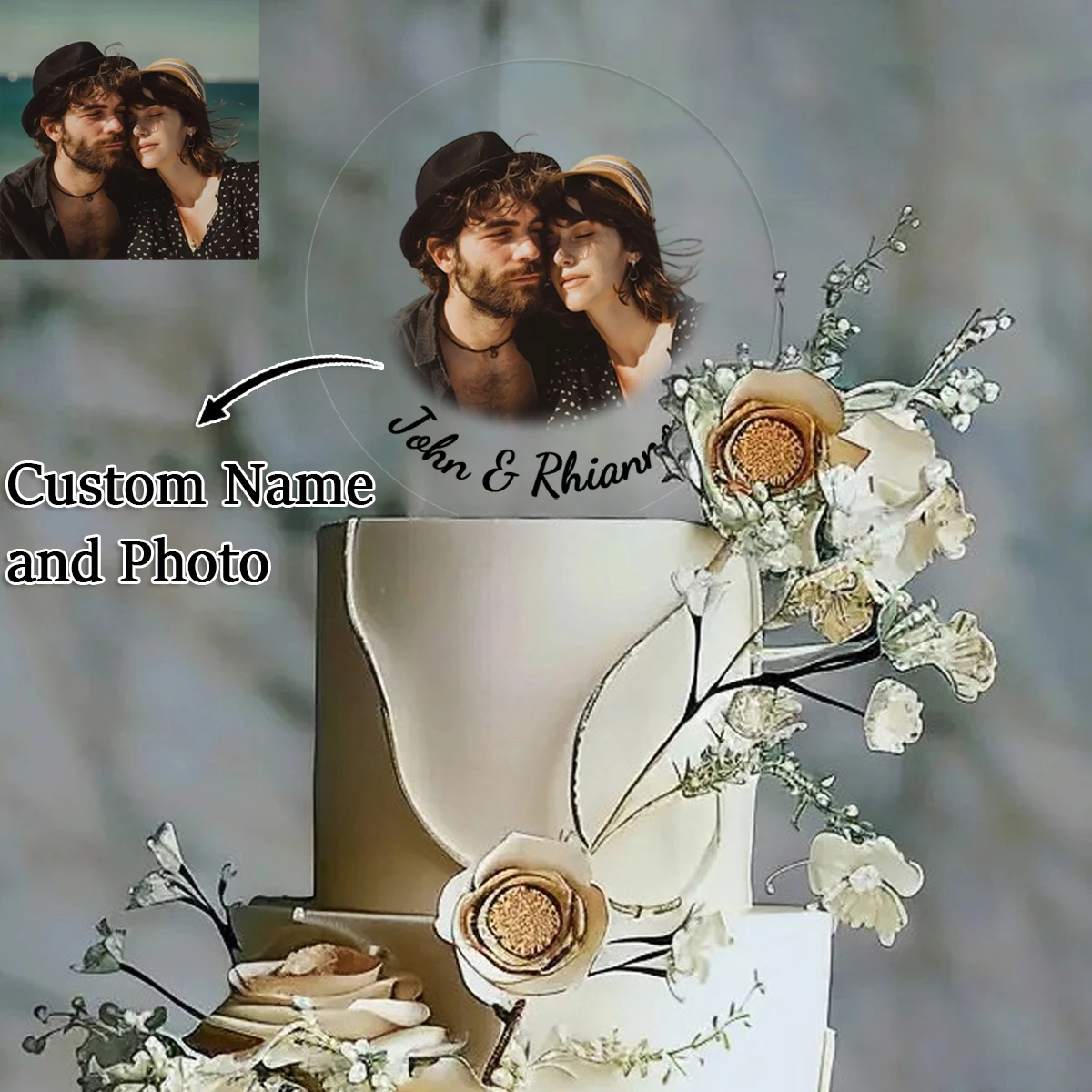 Custom Photo Wedding Cake Topper with Names 4 | Custom Photo Wedding Cake Topper with Names 4