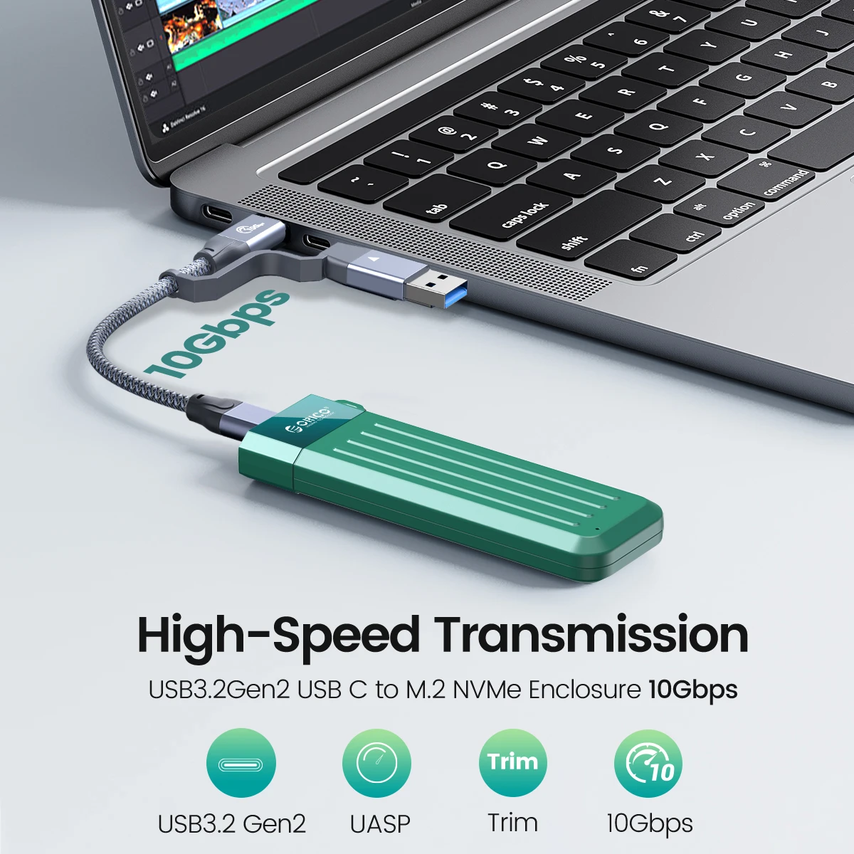 ORICO M2 SSD 케이스 NVMe USB 유형 C Gen2 10Gbps PCIe SSD 인클로저 M.2 NVMe 인클로저 M.2 SATA NGFF 6Gbps 솔리드 스테이트 드라이브 케이스