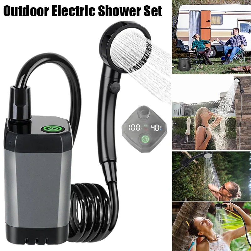 ระบบฝักบัวไฟฟ้าสำหรับตั้งแคมป์กลางแจ้ง พร้อมหน้าจอ LED แบตเตอรี่ความจุ 6000mAh ชาร์จซ้ำได้ ปรับโหมดการใช้งานได้ อุปกรณ์ในห้องน้ำ 1