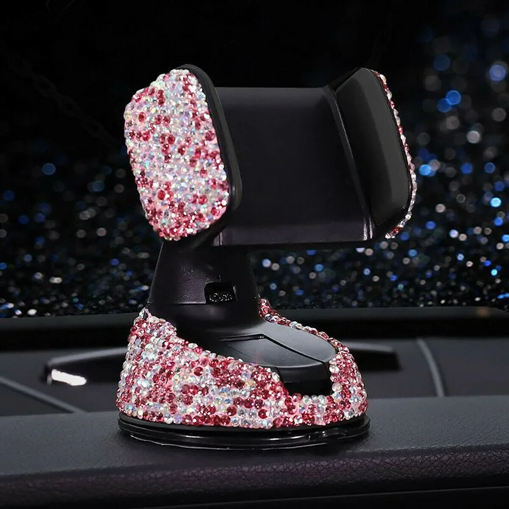 

Universal Phone Holder Dashboard Stand Pink Crystal Bling Girls Interior Accessories Mobile Phone Bracket Instrument Panel Rack