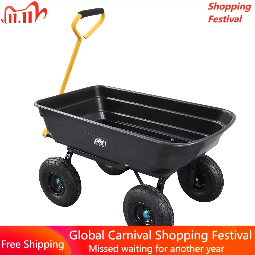 

Wheels Trolley Cart Free Shipping Handcart Black Color 39.38in 400 Lbs. Capacity Poly Landscape & Garden Dump Cart Camping Carts