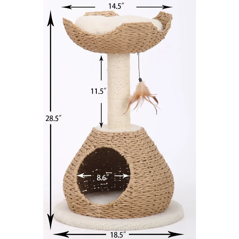 Clower Walk Up-Natural, Aesthetic Handwoven Cat Tree, Eco-Friendly and Sustainable Small Cat Tower, Cat Hammock, Cat furniture, 6