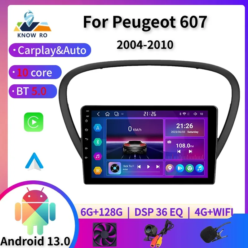 

Мультимедийный плеер KNOWRO, 10 ядер, Android 13, для Peugeot 607 2004-2010 Carplay, авто, QLED, Bluetooth, DSP, GPS, 4G, аудио, 2 DIN, без DVD