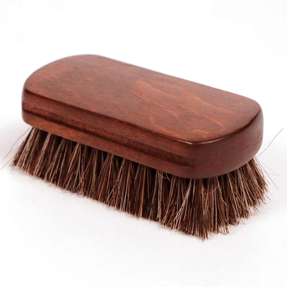 Car Interior Leather Textile Cleaning Brush with Horsehair Bristle Wood Handle