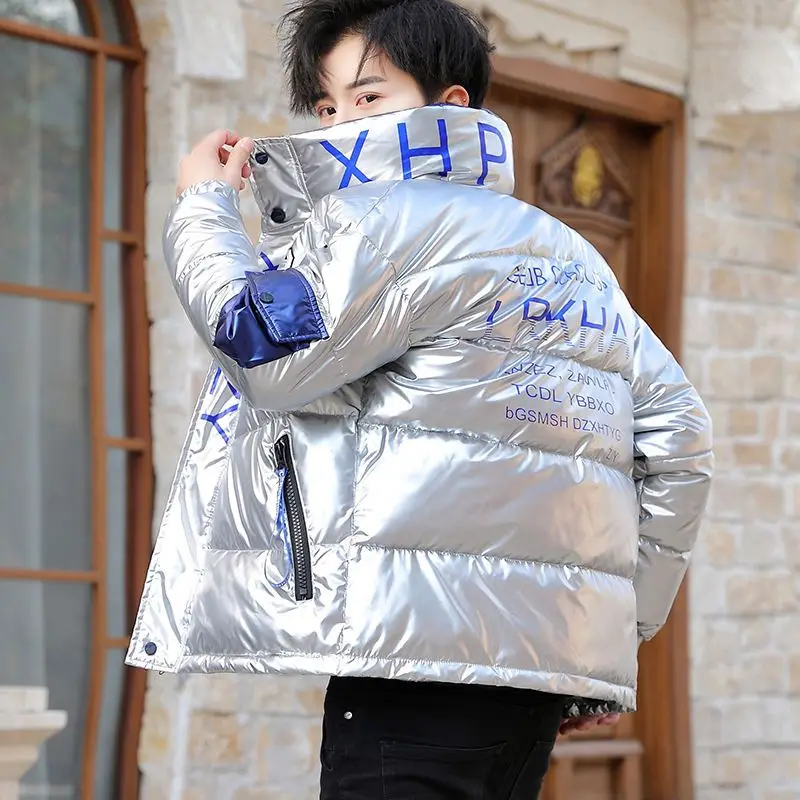 Stand-up Leather Thick Padded Jacket Men Plus Down Padded Jacket Trend Bright Faced Youth Padded Jacket Jacket