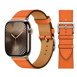 Premium Leather Strap for Apple Watch - Elegant and Durable Bracelet Correa (Classic Orange)