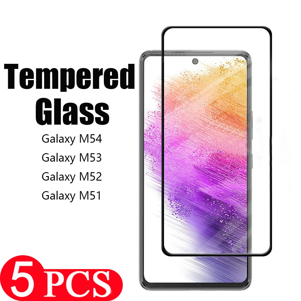 

5Pcs Tempered Glass film For Samsung Galaxy M51 M52 M53 M54 A51 A52 A53 A54 9D A11 M11 A73 A72 A91 A71 A71S M62 Screen Protector