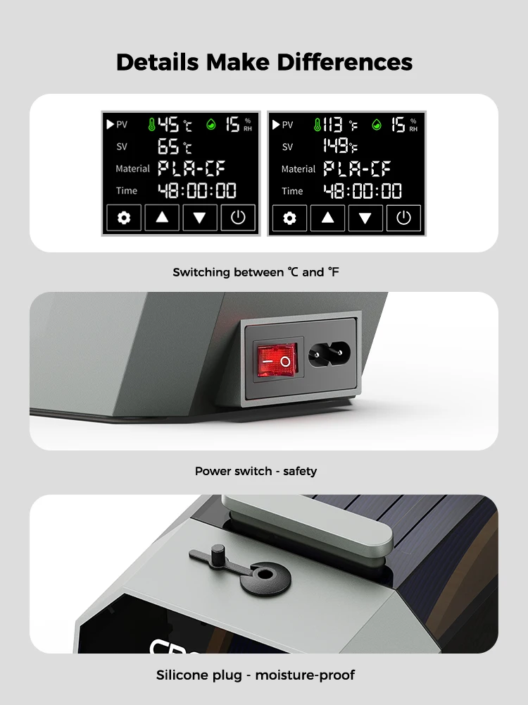 Creality Space Pi Filament Dryer Real-time Humidity&temperature Monitoring 1kg 3D Printer Filament Dryer Box Storage Holder