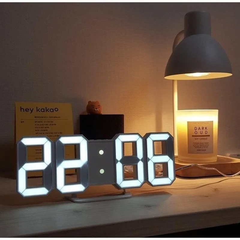 Table 3D LED Digital Alarm Clock Wall Clock Time/Date/Temperature for Home Kitchen Offices Clock Decoration Garden Clocks