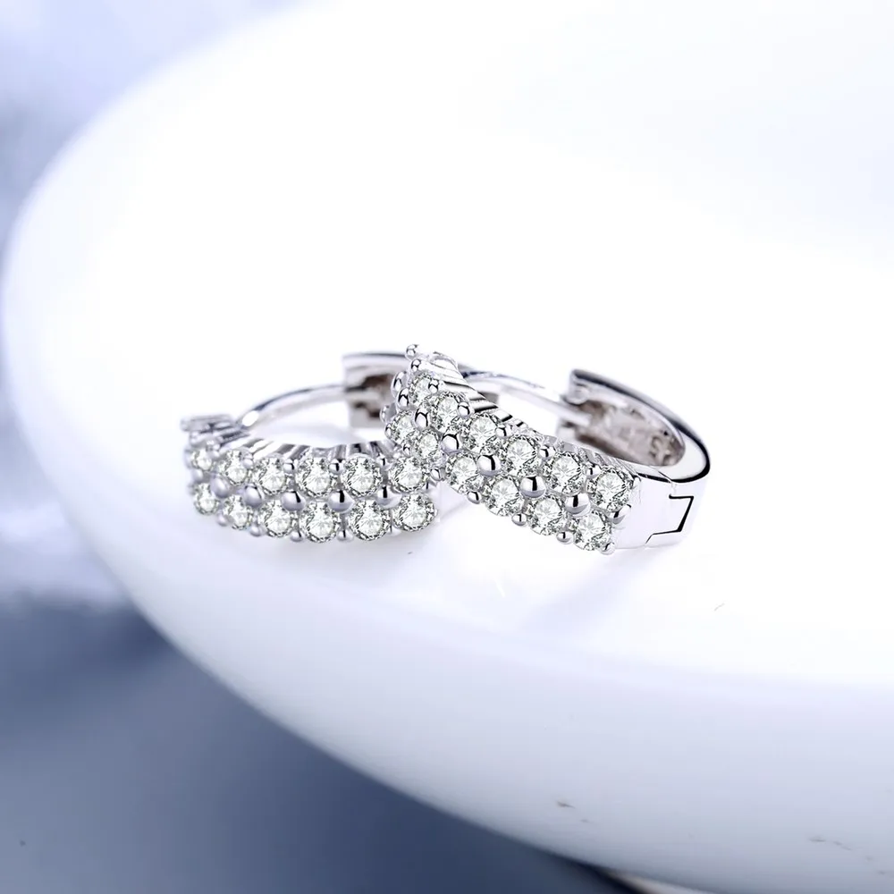 925 Sterling silver Double row crystal Round Earrings Stud Women Fashion Wedding accessories Jewelry silver earrings silver stud earrings