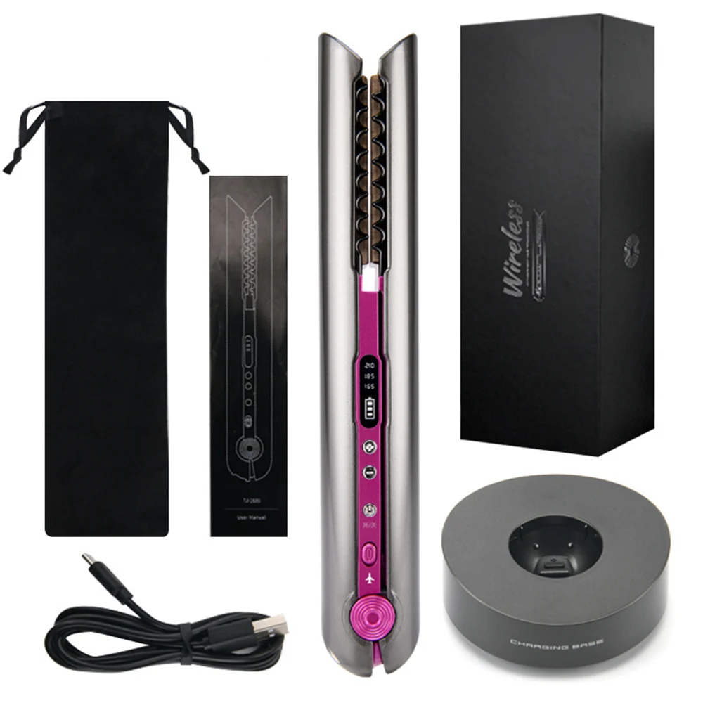 USB Charging Hair Straightener and Curler Salon Mini Flat Iron Hair Straightening Styling Tools Wireless Curling Iron Wand