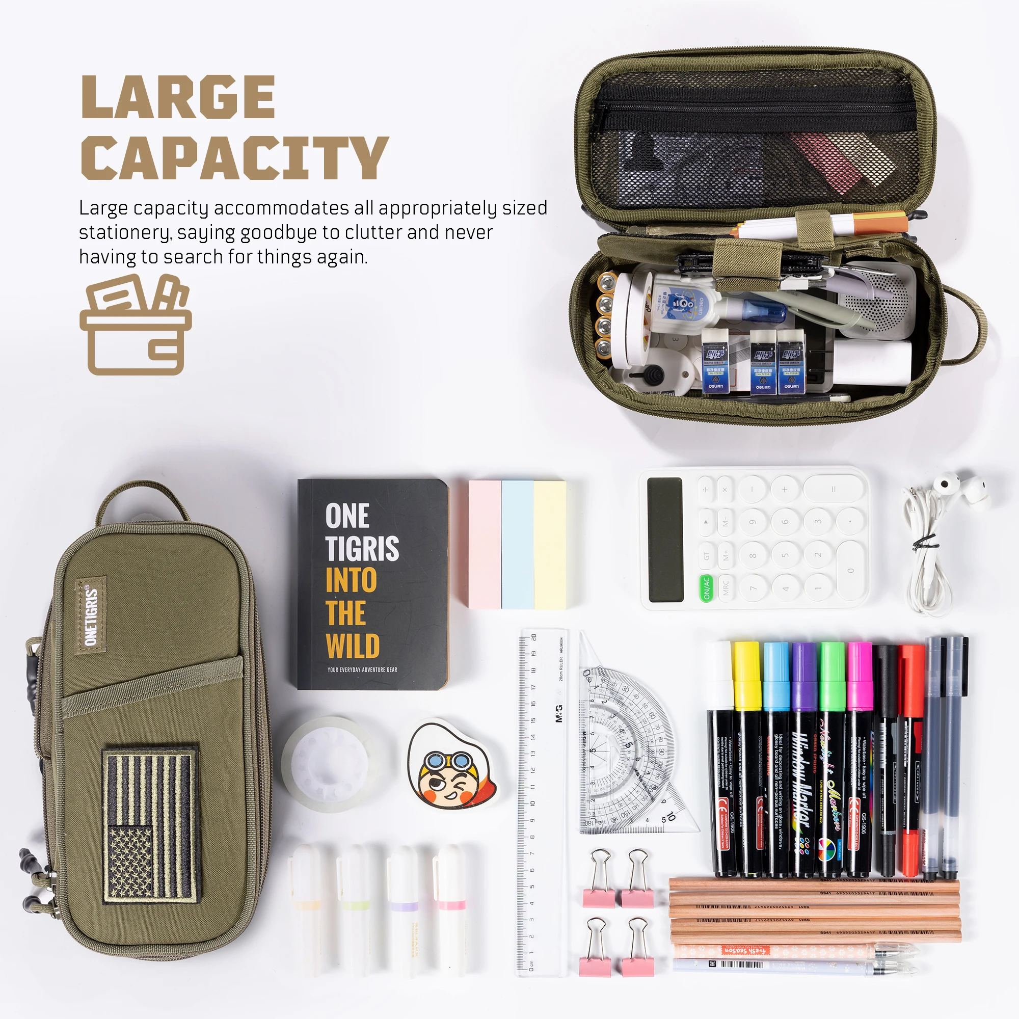 ONETIGRIS 필통 - 연필 주머니 학교 사무용품 문구류, 지퍼 멀티 슬롯 대용량 연필 가방 정리함