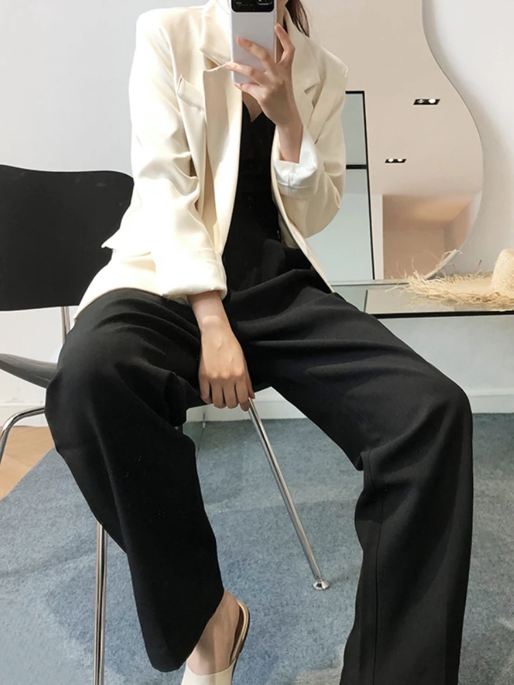

Autumn Women Pants Casual High Waist Wide Leg Korean Fashion Office Ladies Elegant Black Straight Suit Pants Trousers Female