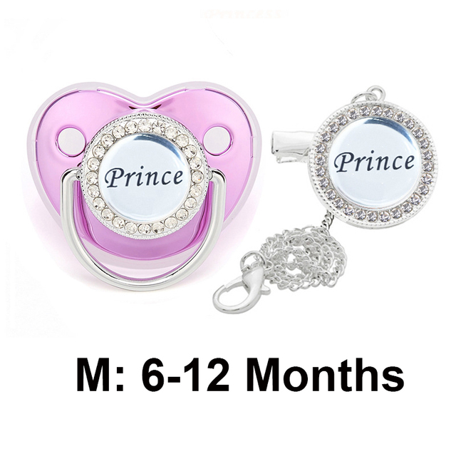 Bling Baby Pacifier Clips Rhinestone Newborn BPA Free Silicone Baby Soother with Chain Baby Shower Gifts Prince Princess