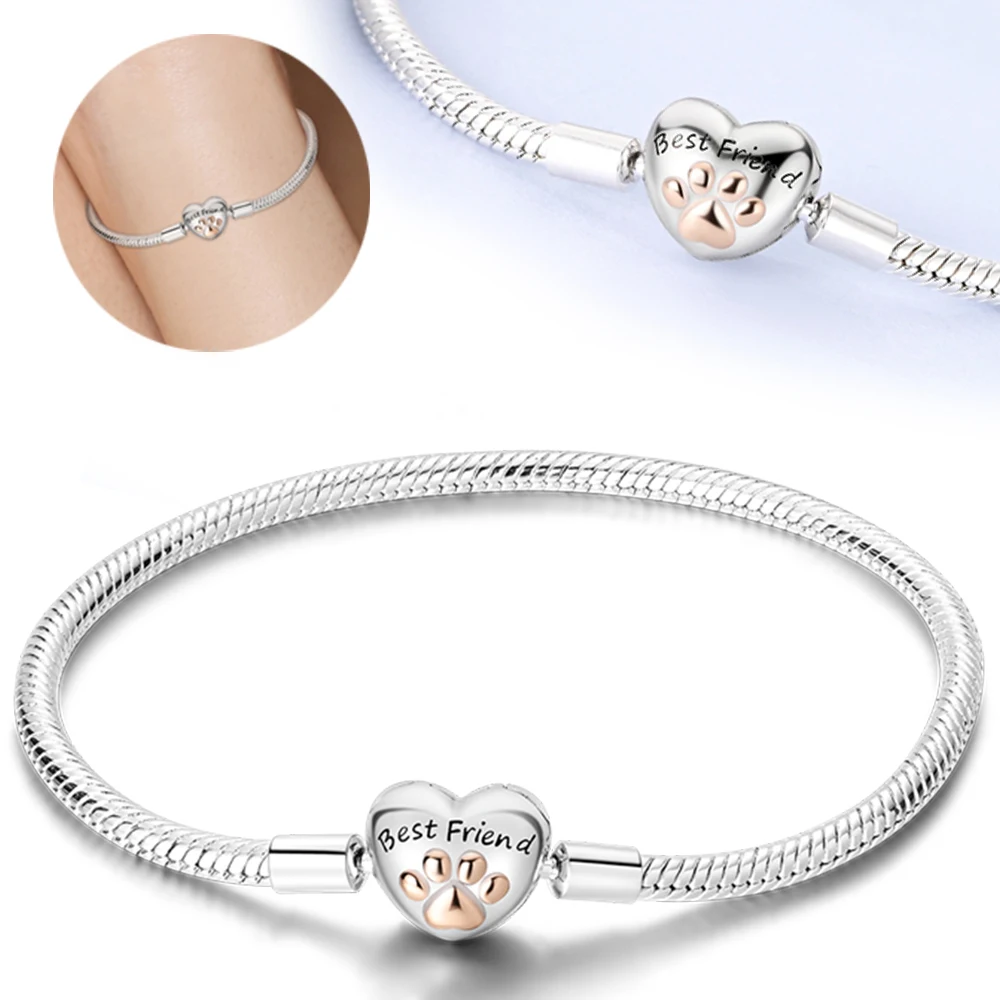 2022 New S925 Sterling Silver Heart Snake 3mm Bracelet Original Bracelets Fit Pendant Charms for Women Diy Gift Fashion Jewelry