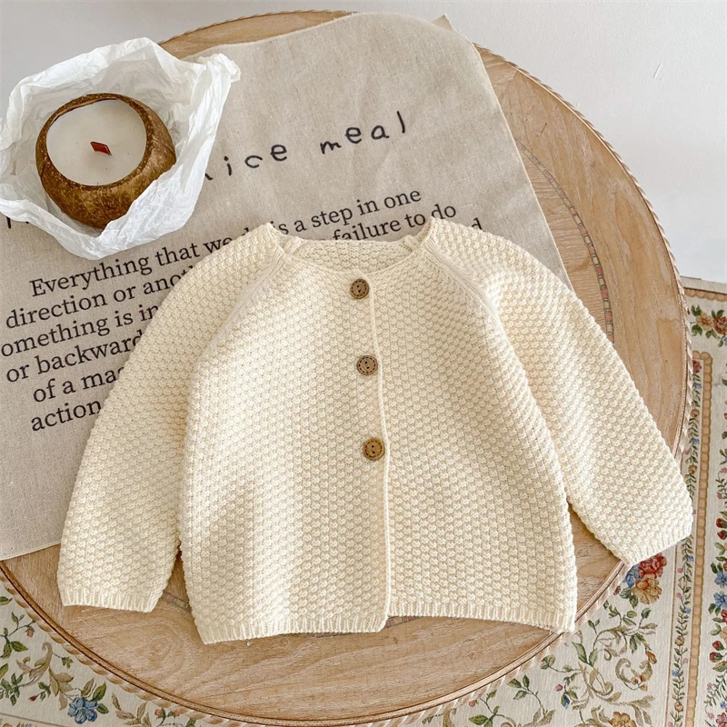 Baby Girls Sweater Toddler Girls Knitted Cardigan Spring Autumn Solid O-Neck Knitwear Coat