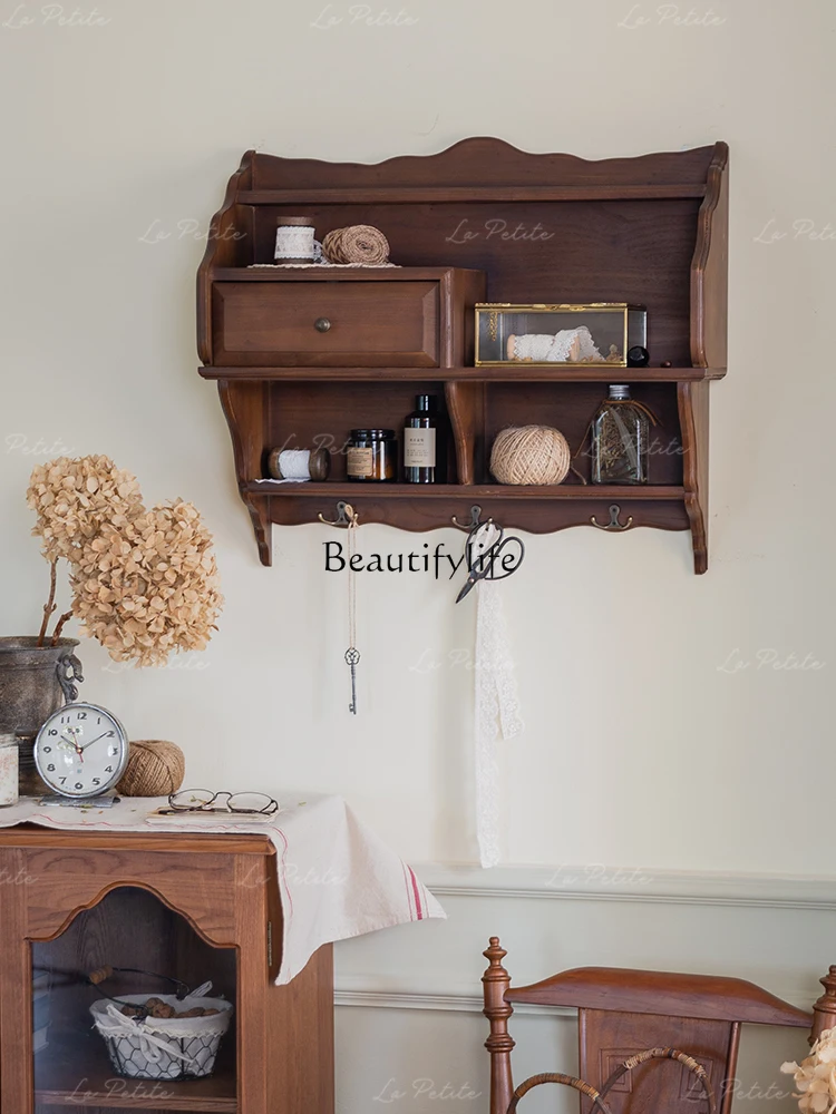 

Solid Wood Wall Storage Cabinet Mid-Ancient Storage Rack Showcase Retro