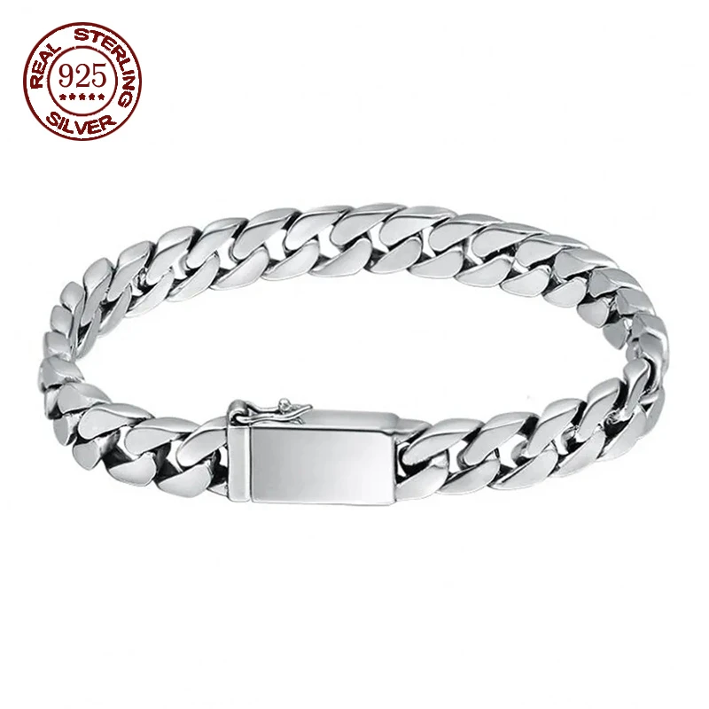 

Factory Price 100% S925 Sterling Silver Punk Bracelet 8MM Punk S925 Silver Jewelry Certified Never Fade Men Jewelry Gifts