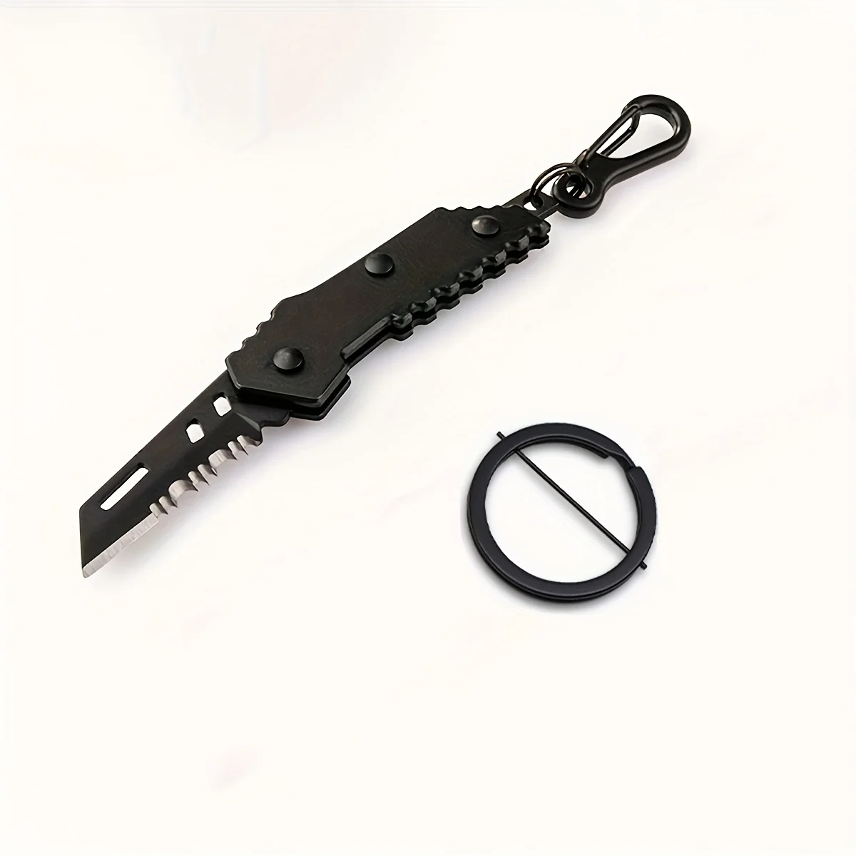 Siyah Tırtıklı/Düz Kenarlı Mini Katlanır Çok Amaçlı Bıçak - Paket Açacağı, Cep Bıçağı, Anahtarlıkta Taşıma, EDC için Mükemmel, Dış Mekan Kullanımı