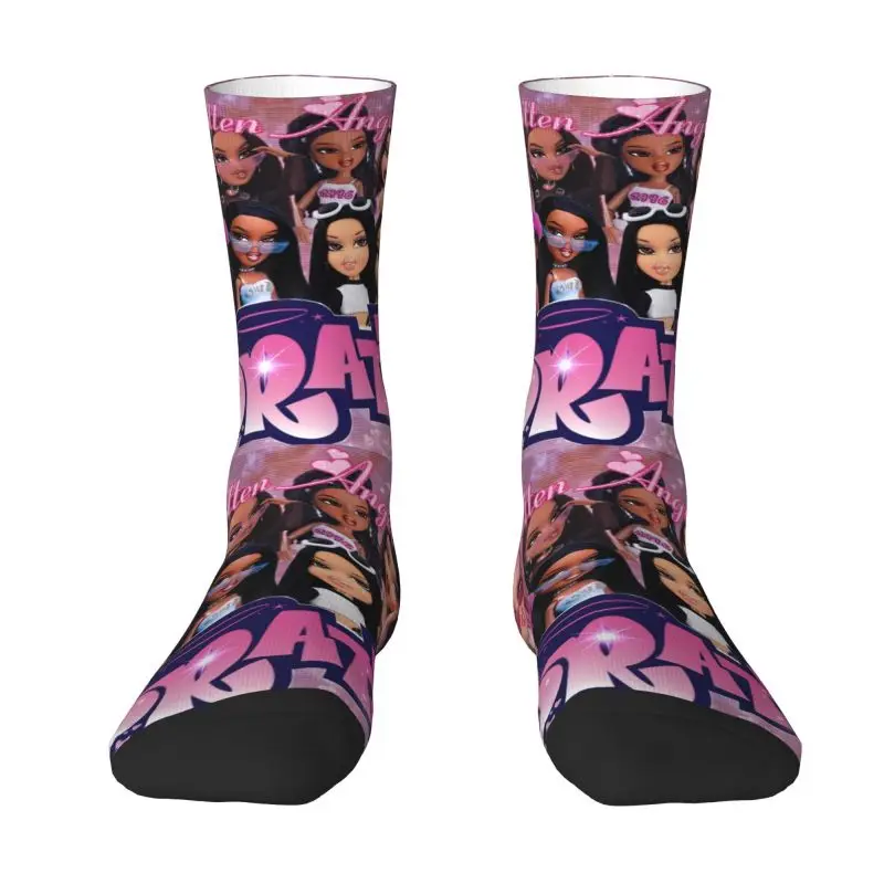 Bratz Rock Angelz Doll Collage Mens Crew Socks Unisex Cute Cartoon Tv Movie Spring Summer Autumn Winter Dress Socks