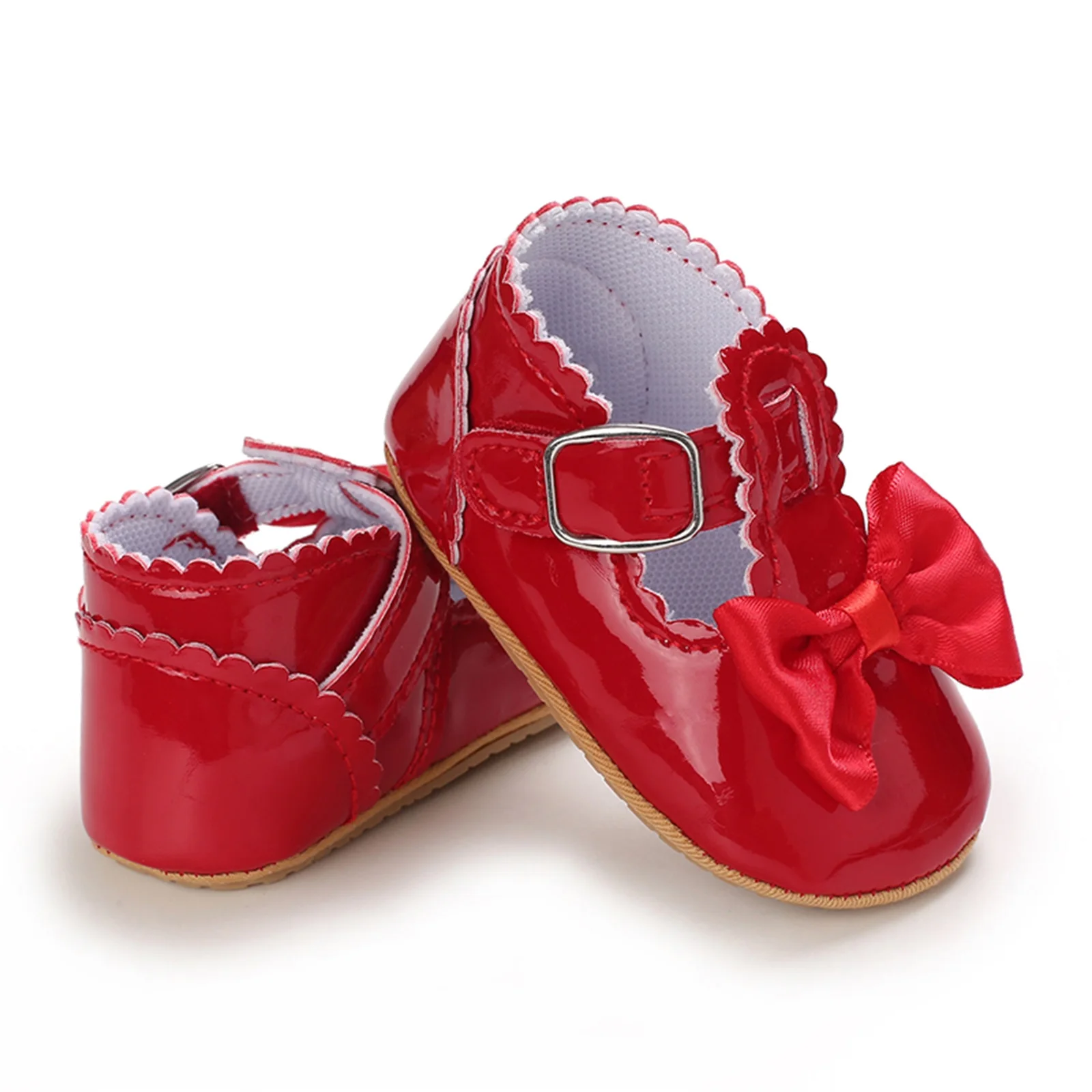 Princess Baby Girls Shoes Soft PU Leather First Walker Cute Bow Non-slip Rubber Sole Crib Shoes Toddler Infant Moccasins Shoes 5