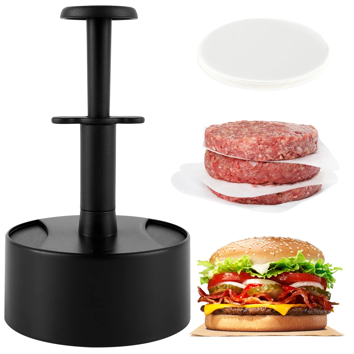 Burger Press Round Burger Smasher 100 Oil Paper Adjustable Press Patty Maker Heavy-Duty Hamburger for Cooking BBQ