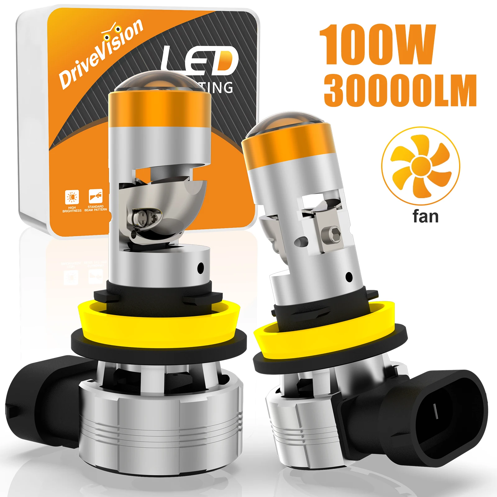 Enhanced Product Title: DriveVision High-Performance LED Headlight Bulbs with Mini Projector Lens, 6000K Turbo Brightness