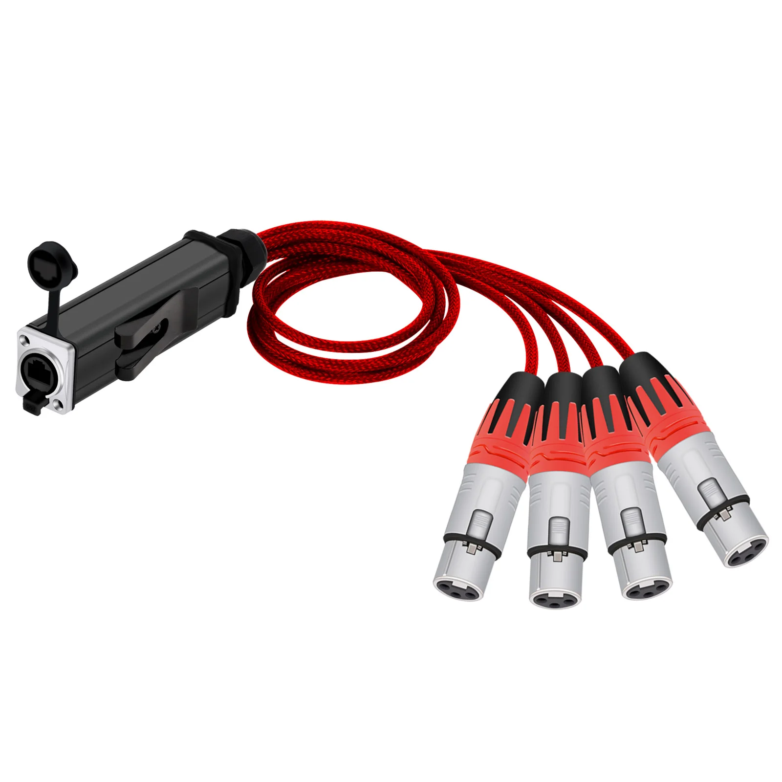 RJ45 CAT5 Buchse Netzwerk Konverter auf 4 Kanal 3Pin XLR Stecker/Buchse Audio Kabel Adapter Signal Extender XLR Splitter – Detail 7