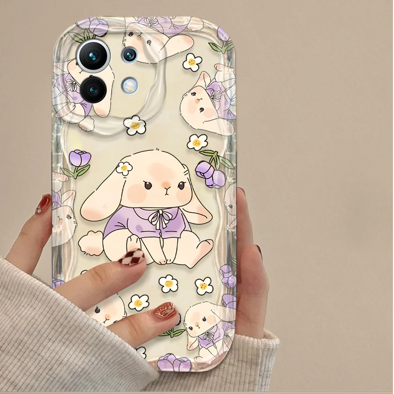 Adorable Rabbit and Floral Wave Design Phone Case