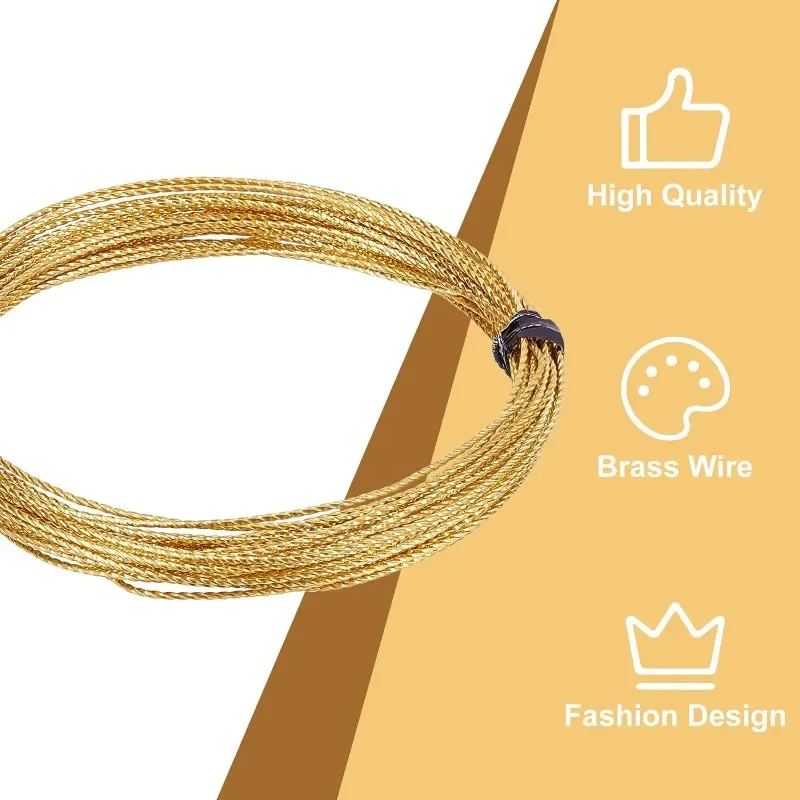 6m 20FT 20 Gauge Textured Brass Wire 0.8mm Thick Brass Tarnish Resistant Wire for Beading Ring Making and Other Jewelry Crafts