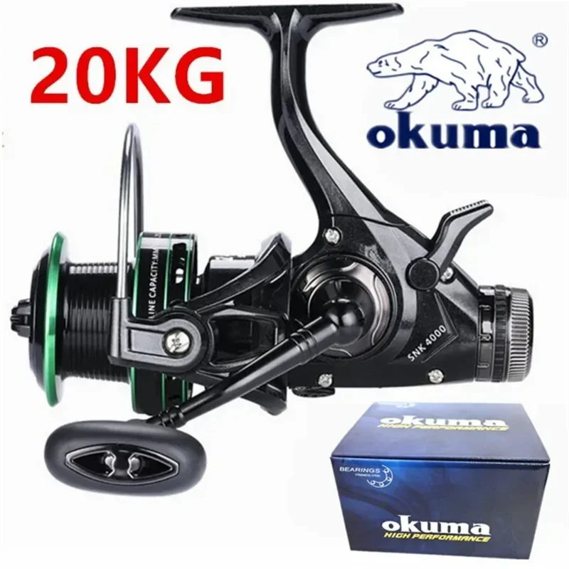 Moulinet Okuma double frein 20kg drague ratio 5.2:1 14+1BB, cupule métal série 3000-6000