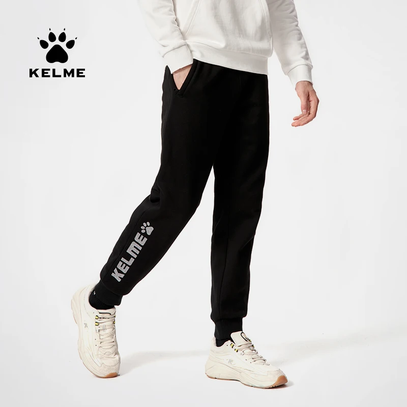 KELME Classic Big LOGO Casual Sports Pants Men's  Autumn And Winter Plus Velvet Thick Knitted Sweatpants 9137CK1050