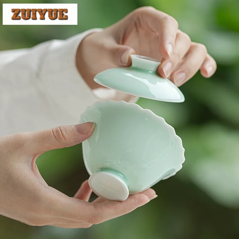 85ml Solid Color Glazed Covered Bowl Boutique Ceramic Flower Mouth Gaiwan Ancient Tea Tureen Tea Brewing Chinese Tableware Gift