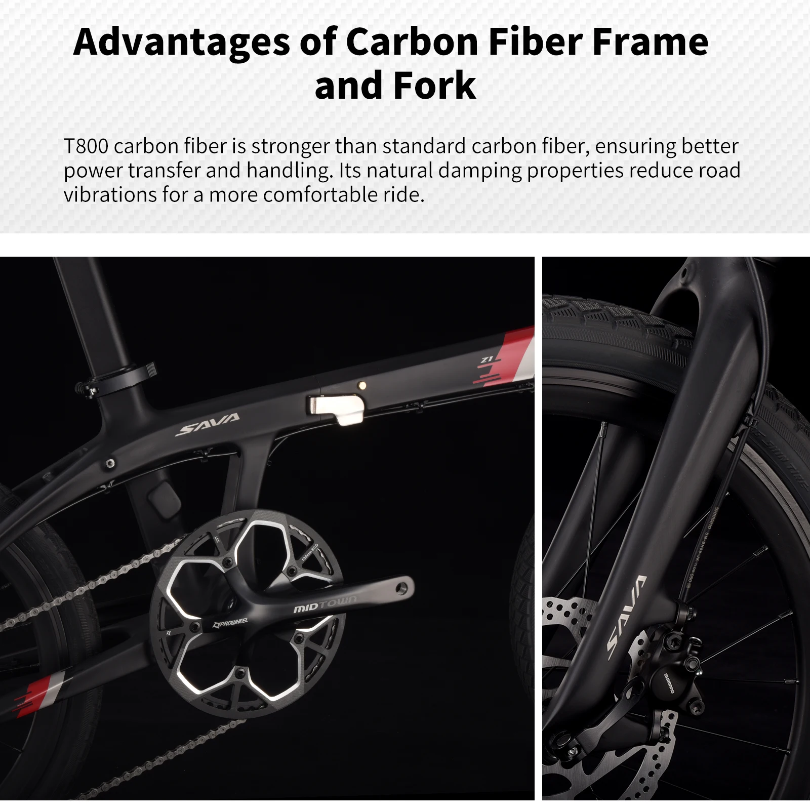 SAVA Z1 Carbon Folding Bike 20 Inch 9 Speed Hydraulic Disc Brake Adjustable Seat - Image 4