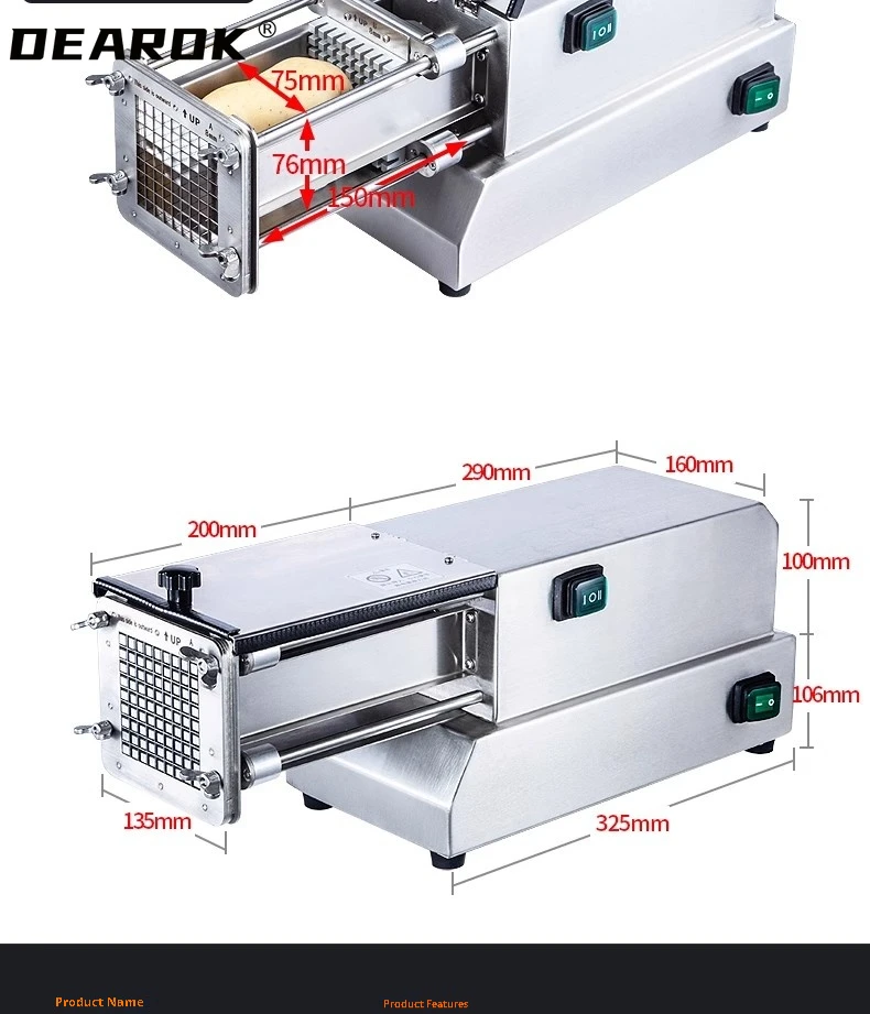 Description Picture 4 of itemHousehold Vegetable Cutter Carrot Potato Shredder Electric Chip Slicer Stainless Steel Cucumber Diced Machine 550X250X250mm