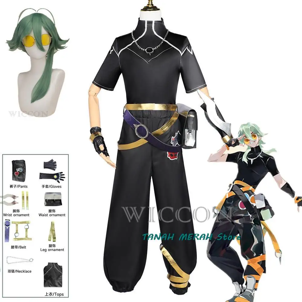 

Game LoL Ezreal Cosplay Heartsteel Team EZ Costume Wig Black Top Pants Uniform Accessories Prop Party Outfit for Men Women