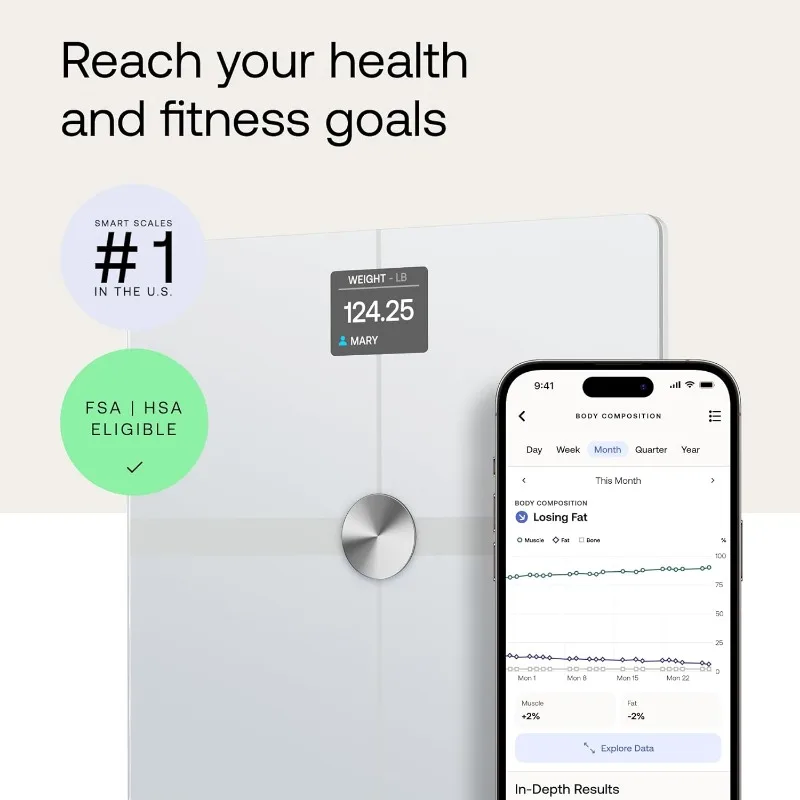 WITHINGS Body Smart-Accurate Scale for Body Weight and Fat Percentage, Composition Wi-Fi and Bluetooth Weight Scale,Baby