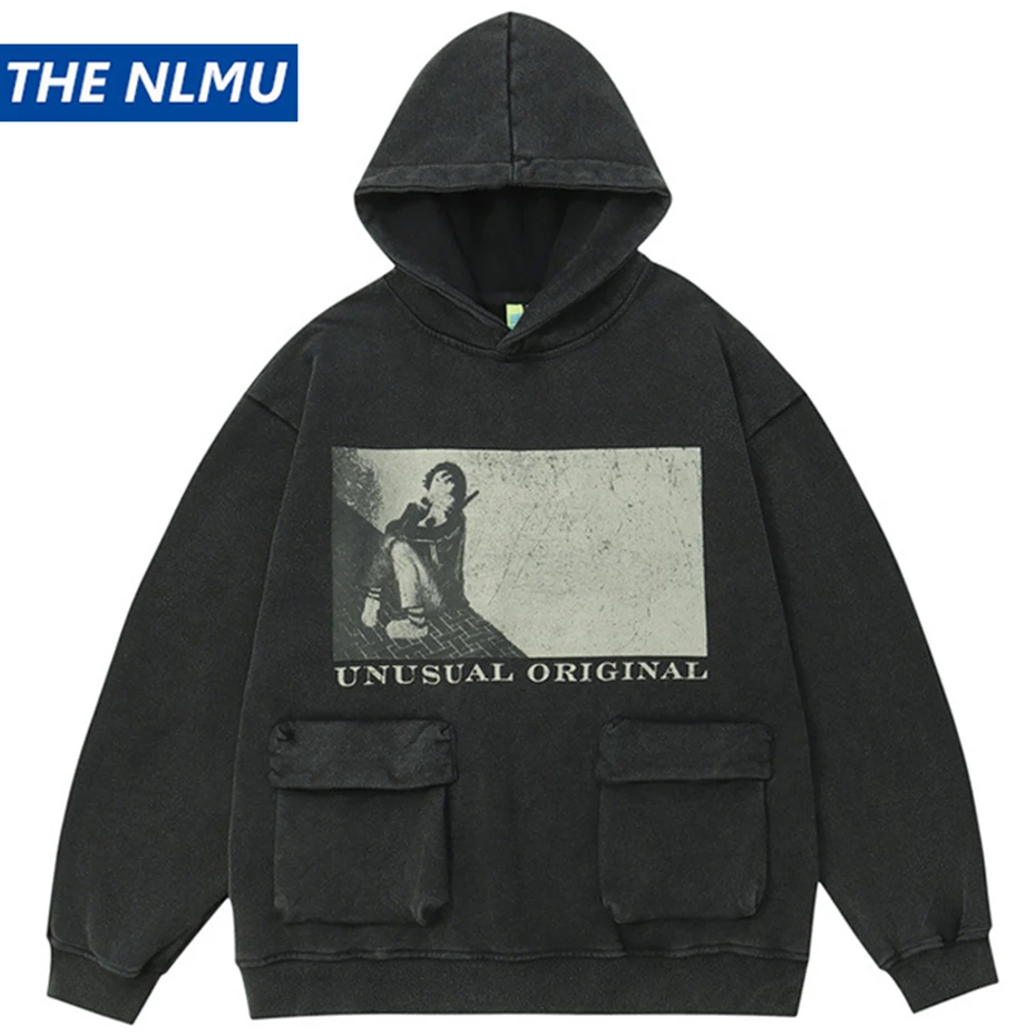 

Hi Street Men Hoodie Printed Pocket Oversized Vintage Sweatshirt Harajuku Hip Hop Streetwear Y2K Hoodies2023 Men Gothic Punk