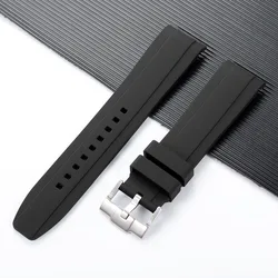 Premium Curved End Silicone Watch Strap with Gold Stainless Steel Buckle - Silver Buckle (Black)