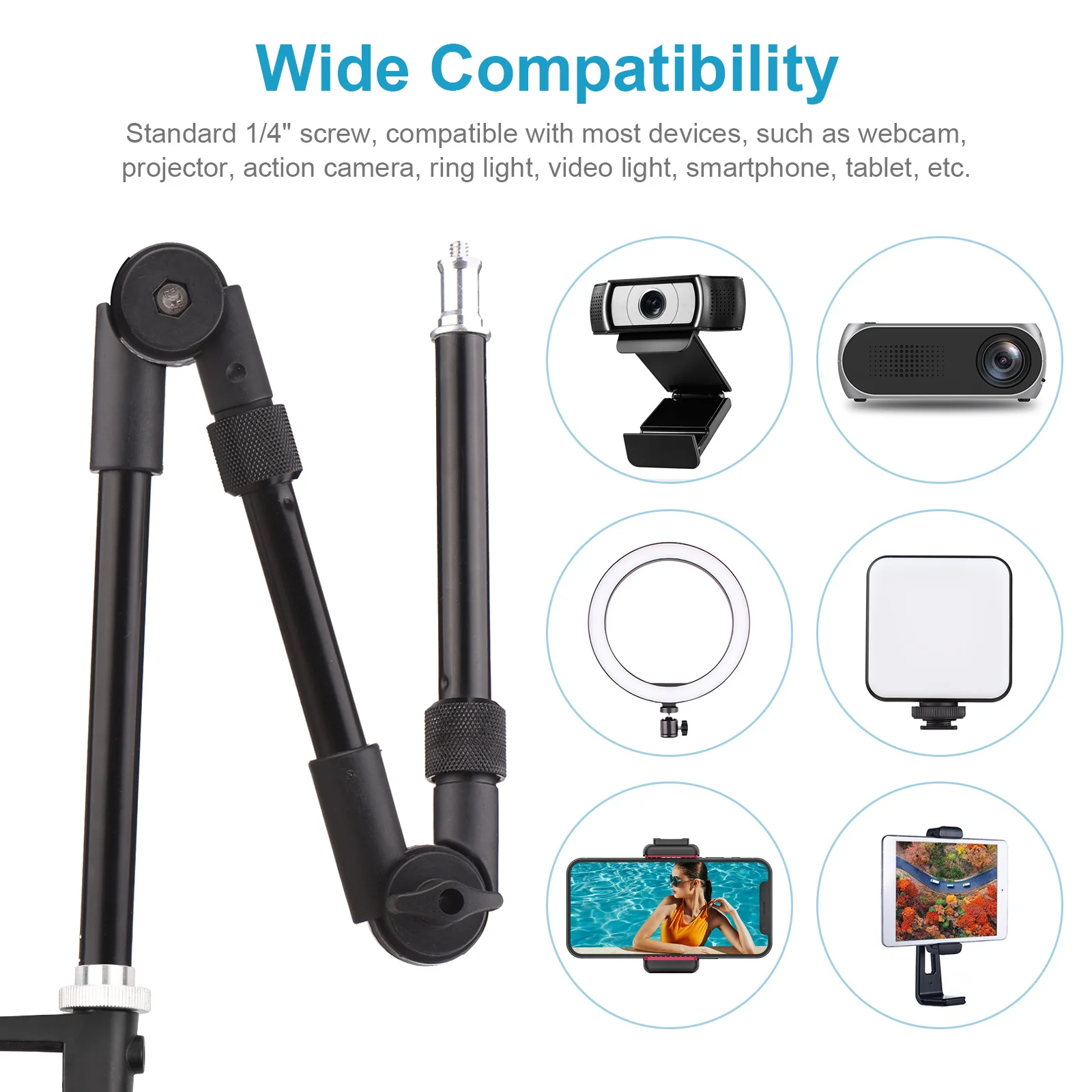 Andoer ST-01 Metal Bracket Flexible Foldable Desk Mount Stand Ballhead Adapter for Fill Light LED Ring Light Camera Smartphone light stand