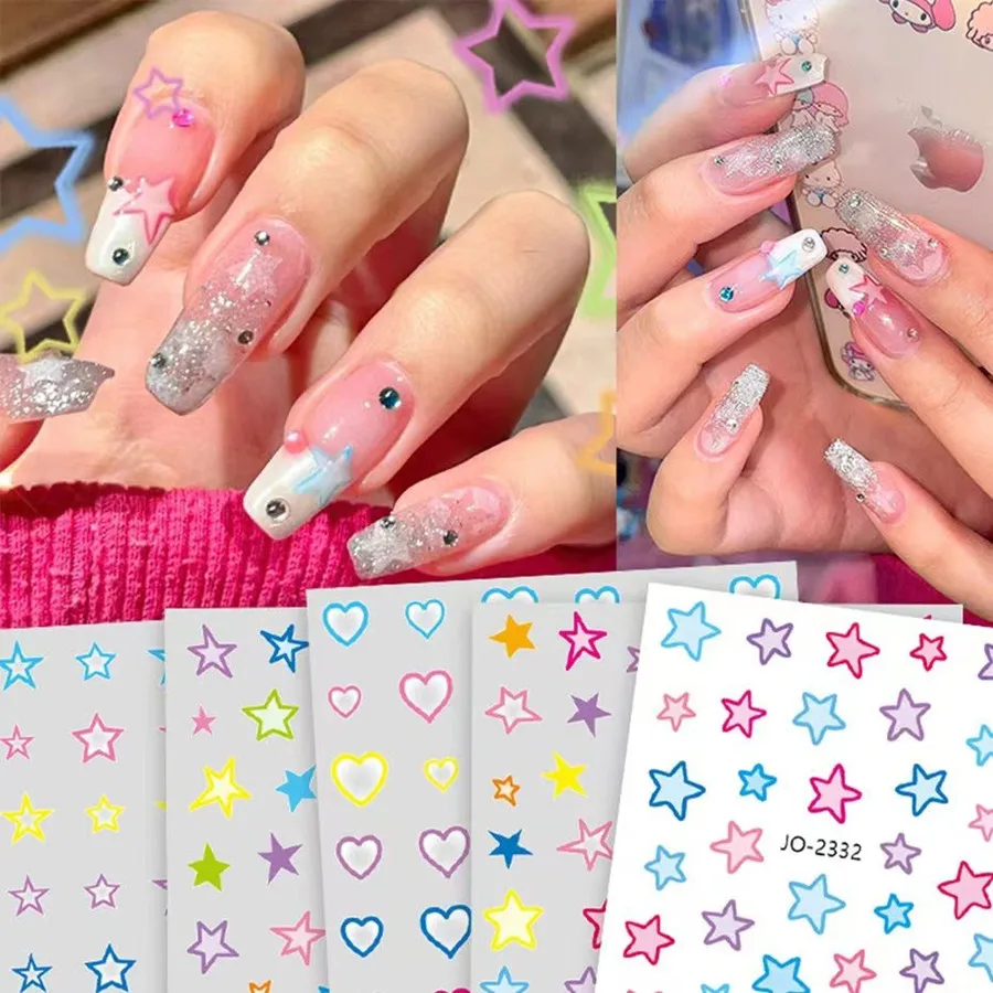 

3 Sheets Pink Silver Star Nail Stickers Irregular Self-Adhesive Sliders Nail Art Decoration Nail Decals DIY Kawaii Accesories