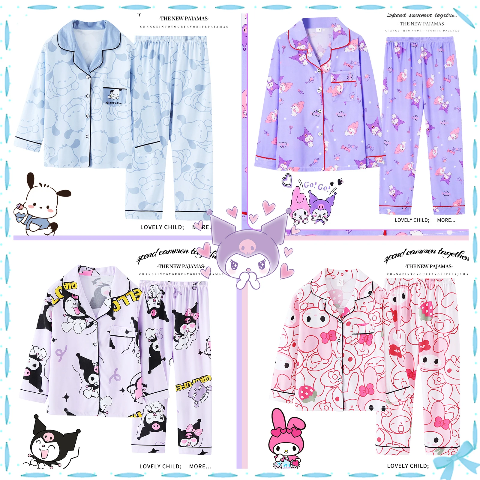 

Sanrioed Kids Pajamas Kawaii 2Piece Set T-Shirt Pant Cotton Soft Anime Kuormi Cinnamoroll My Melody Cute Girls Gift Lovely Sweet