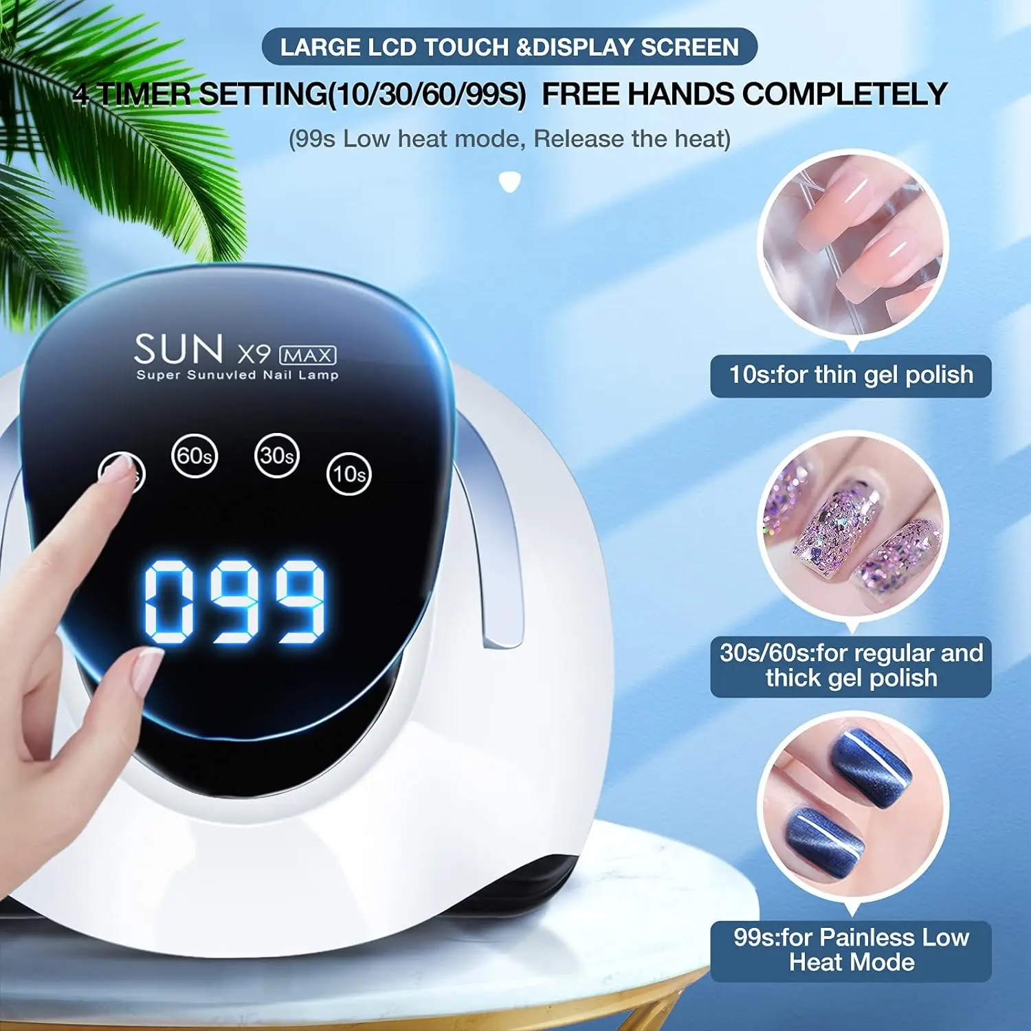 SUN X9 MAX 220W UV LED Nail Lamp Light Dryer for Professional Nails Gel Polish 57 Lamp Beads 4 Timer Setting LCD Touch Display 2