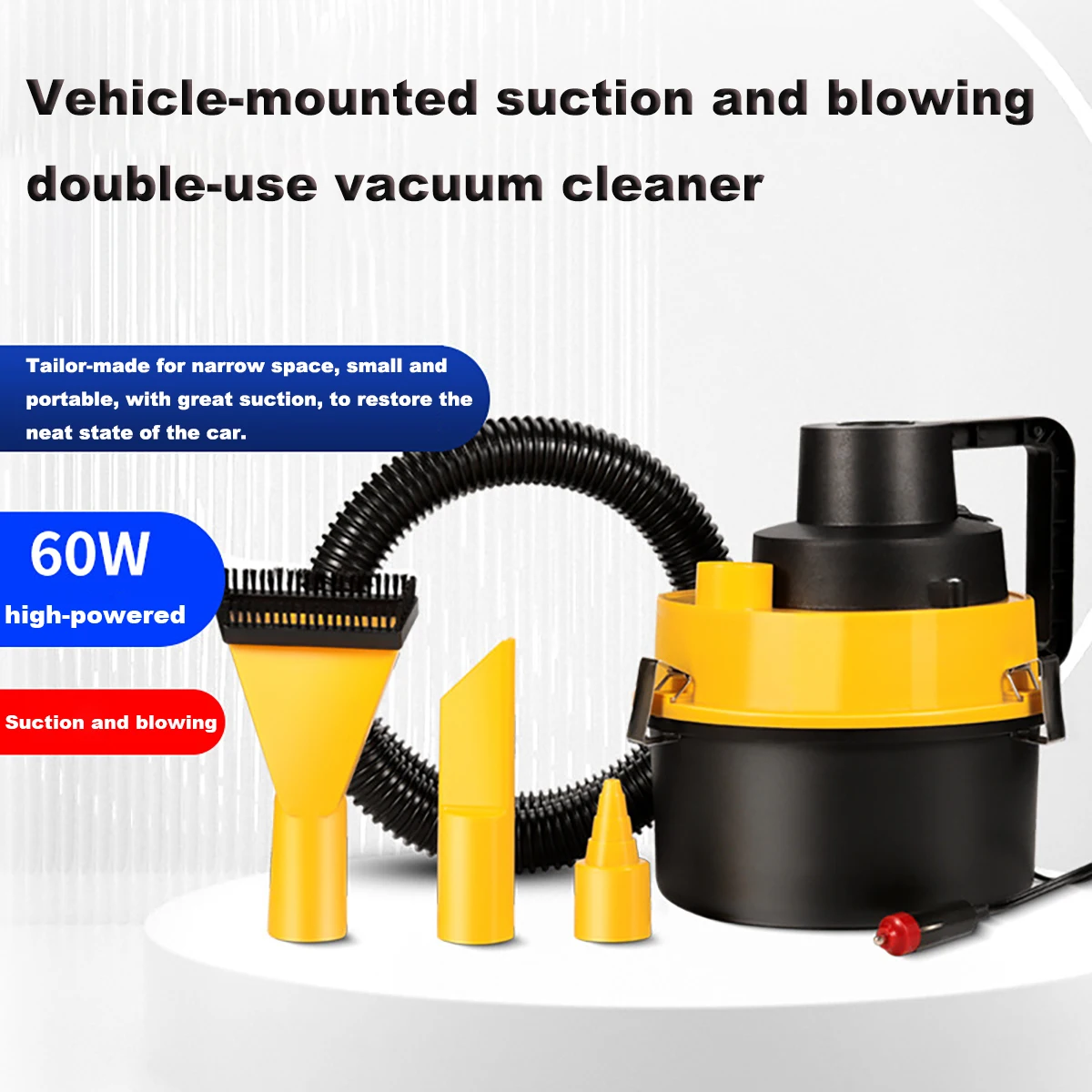 Multifunctional Car Vacuum Cleaner Dry/Wet DC 12V 60W High Power Portable Car Vacuum Cleaner Universal Interior Accessories